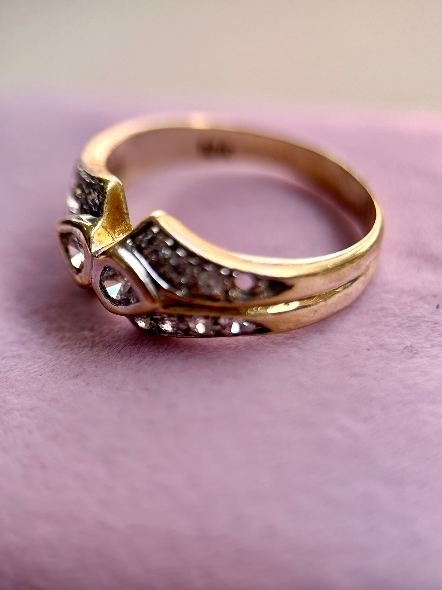 Two solitaire gold and diamond Ring