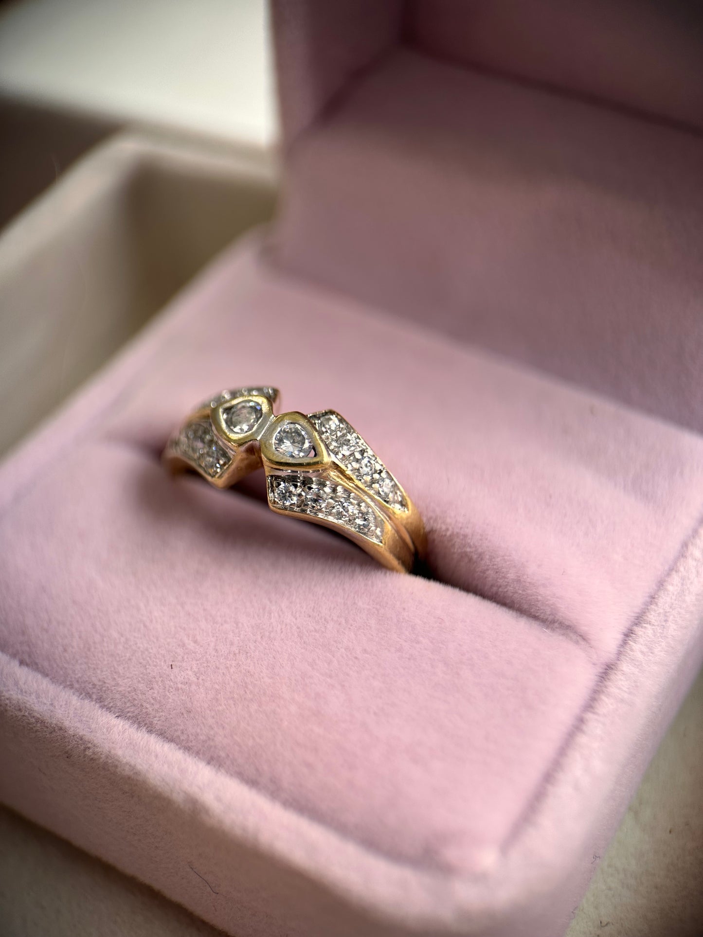 Two solitaire gold and diamond Ring